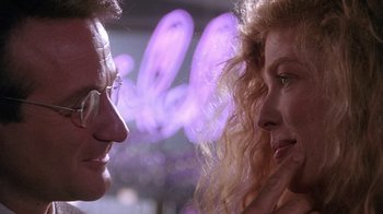 Movie still from “The Fisher King” (1991), directed by Terry Gilliam – A man and a woman talking to each other; Close Up shot, Over the shoulder angle