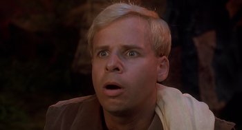 Movie still from “The Flintstones” (1994), directed by Brian Levant – A person with his mouth wide open; Close Up shot, Low angle