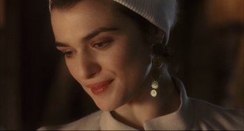 Movie still from “The Fountain” (2006), directed by Darren Aronofsky – A person wearing a hat; Close Up shot, Over the shoulder angle