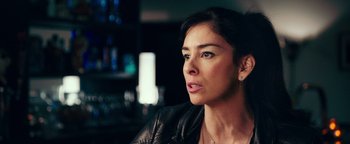 Movie still from “Popstar: Never Stop Never Stopping” (2016), directed by Akiva Schaffer – A person wearing a leather jacket; Close Up shot, Over the shoulder angle