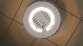 Movie still from “The Girl Who Leapt Through Time” (2006), directed by Mamoru Hosoda – A light on the floor; Extreme Close Up shot, Overhead angle
