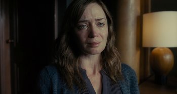 Movie still from “The Girl on the Train” (2016), directed by Tate Taylor – A person wearing a blue shirt; Close Up shot, Over the shoulder angle