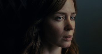 Movie still from “The Girl on the Train” (2016), directed by Tate Taylor – A woman's face with blue eyes; Close Up shot, Low angle