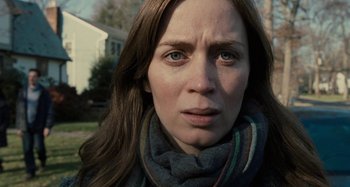 Movie still from “The Girl on the Train” (2016), directed by Tate Taylor – A person wearing a scarf; Close Up shot, Low angle