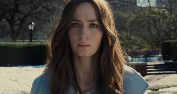 Movie still from “The Girl on the Train” (2016), directed by Tate Taylor – A person with long brown hair; Close Up shot, Low angle