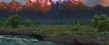 Movie still from “The Good Dinosaur” (2015), directed by Peter Sohn – An image of a house in the middle of the wilderness; Extreme Wide shot, High angle