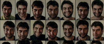 Movie still from “The Great Beauty” (2013), directed by Paolo Sorrentino – A series of photographs of a man's facial expressions; Close Up shot, Overhead angle