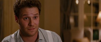 Movie still from “The Green Hornet” (2011), directed by Michel Gondry – A person wearing a shirt and suspenders; Close Up shot, Over the shoulder angle