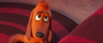 Movie still from “The Grinch” (2018), directed by Yarrow Cheney – A dog's face in a scene; Close Up shot, High angle