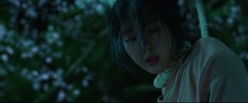 Movie still from “The Handmaiden” (2016), directed by Park Chan-wook – A young girl with long black hair looking down at the ground; Close Up shot, Low angle