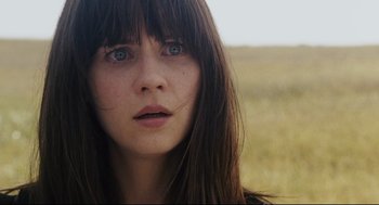 Movie still from “The Happening” (2008), directed by M. Night Shyamalan – A person with long brown hair; Close Up shot, Low angle