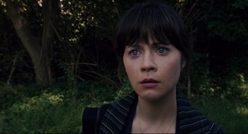 Movie still from “The Happening” (2008), directed by M. Night Shyamalan – A person with blue eyes looking at the camera; Close Up shot, High angle