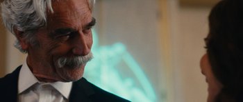 Movie still from “The Hero” (2017), directed by Brett Haley – An older man with a beard and a mustache; Close Up shot, Over the shoulder angle
