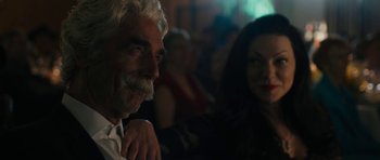 Movie still from “The Hero” (2017), directed by Brett Haley – An older man and a younger woman in a dark room; Close Up shot, Over the shoulder angle