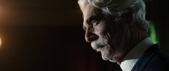 Movie still from “The Hero” (2017), directed by Brett Haley – An older man with a mustache and a beard; Close Up shot, Low angle