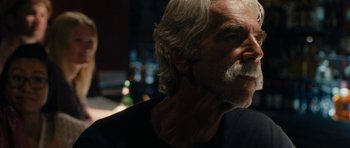 Movie still from “The Hero” (2017), directed by Brett Haley – An older man with white hair and a beard; Close Up shot, Low angle