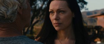Movie still from “The Hero” (2017), directed by Brett Haley – A person looking at the camera; Close Up shot, Over the shoulder angle
