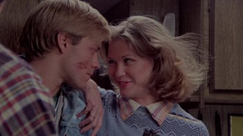 Movie still from “The Hills Have Eyes” (1977), directed by Wes Craven – A man and a woman face each other; Close Up shot, Low angle