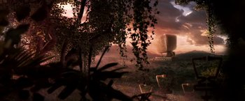 Movie still from “The Hitchhiker's Guide to the Galaxy” (2005), directed by Garth Jennings – An image of an outdoor setting with a tree; Extreme Wide shot, High angle