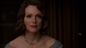 Movie still from “The Hours” (2002), directed by Stephen Daldry – A person wearing a necklace; Close Up shot, Over the shoulder angle