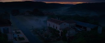 Movie still from “The Hundred-Foot Journey” (2014), directed by Lasse Hallström – An old house in the middle of the night; Extreme Wide shot, High angle