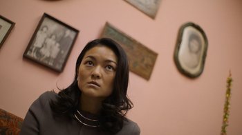 Movie still from “Full Circle” (2023), directed by Steven Soderbergh – Close Up shot, Low angle