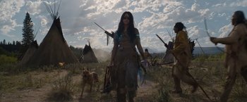 Movie still from “Prey” (2022), directed by Dan Trachtenberg – Wide shot, Low angle