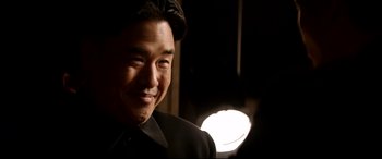 Movie still from “The Interview” (2014), directed by Evan Goldberg – A person wearing a suit; Close Up shot, Over the shoulder angle