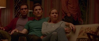 Movie still from “The Invitation” (2015), directed by Karyn Kusama – A man and a woman sitting next to each other on a couch; Medium shot, Low angle