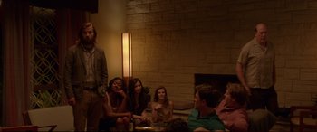 Movie still from “The Invitation” (2015), directed by Karyn Kusama – A group of people sitting in a living room; Wide shot, Over the shoulder angle