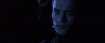 Movie still from “Queen of the Damned” (2002), directed by Michael Rymer – A person wearing a costume; Close Up shot, Low angle