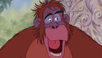 Movie still from “The Jungle Book” (1967), directed by Wolfgang Reitherman – A cartoon of a gorilla with a goofy face; Close Up shot, Low angle
