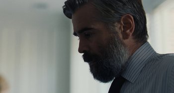 Movie still from “The Killing of a Sacred Deer” (2017), directed by Yorgos Lanthimos – A person with a beard; Close Up shot, Over the shoulder angle