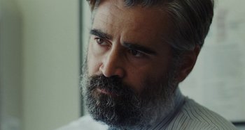 Movie still from “The Killing of a Sacred Deer” (2017), directed by Yorgos Lanthimos – A person with a beard; Close Up shot, Over the shoulder angle