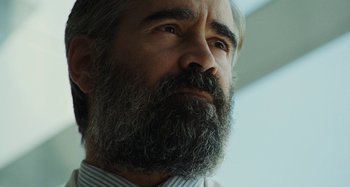 Movie still from “The Killing of a Sacred Deer” (2017), directed by Yorgos Lanthimos – A person with a beard; Close Up shot, Low angle