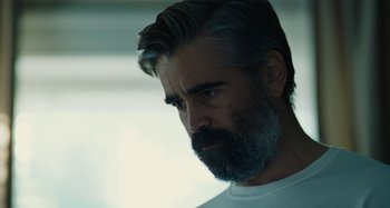 Movie still from “The Killing of a Sacred Deer” (2017), directed by Yorgos Lanthimos – A person with a beard; Close Up shot, Low angle