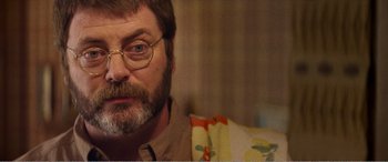 Movie still from “The Kings of Summer” (2013), directed by Jordan Vogt-Roberts – A person wearing glasses; Close Up shot, Over the shoulder angle