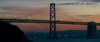 Movie still from “The Kite Runner” (2007), directed by Marc Forster – A view of a suspension bridge at night; Extreme Wide shot, Low angle