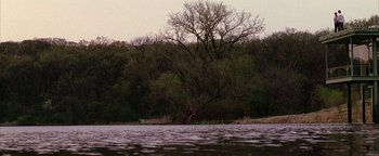 Movie still from “The Lake House” (2006), directed by Alejandro Agresti – A large tree in the middle of a river; Extreme Wide shot, High angle