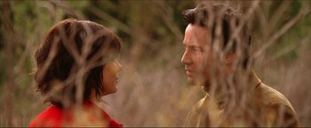 Movie still from “The Lake House” (2006), directed by Alejandro Agresti – A man and a woman face to face in the woods; Close Up shot, Low angle