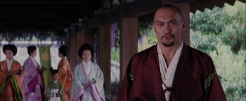 Movie still from “The Last Samurai” (2003), directed by Edward Zwick – A man and a woman dressed in traditional japanese garb; Medium shot, Low angle
