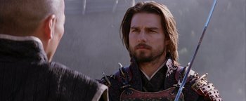 Movie still from “The Last Samurai” (2003), directed by Edward Zwick – A person with long brown hair; Close Up shot, Over the shoulder angle