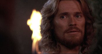 Movie still from “The Last Temptation of Christ” (1988), directed by Martin Scorsese – A person with long blonde hair; Close Up shot, Low angle