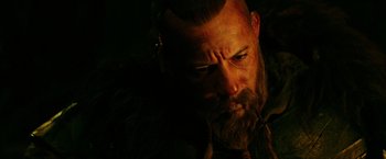 Movie still from “The Last Witch Hunter” (2015), directed by Breck Eisner – A person with a beard; Close Up shot, Over the shoulder angle