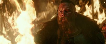 Movie still from “The Last Witch Hunter” (2015), directed by Breck Eisner – A person with long hair and a long beard; Close Up shot, Low angle