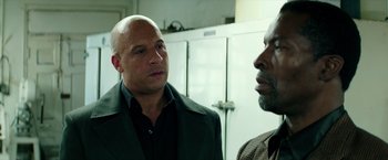Movie still from “The Last Witch Hunter” (2015), directed by Breck Eisner – Two men are talking in a kitchen; Close Up shot, Over the shoulder angle