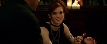 Movie still from “The Last Witch Hunter” (2015), directed by Breck Eisner – A woman sitting in front of a man; Close Up shot, Over the shoulder angle