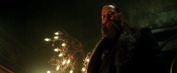 Movie still from “The Last Witch Hunter” (2015), directed by Breck Eisner – A man with a long beard wearing a fur coat; Close Up shot, Low angle