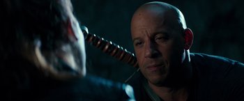 Movie still from “The Last Witch Hunter” (2015), directed by Breck Eisner – A man with a sword in his hand and his face; Close Up shot, Over the shoulder angle