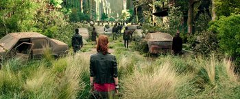 Movie still from “The Last Witch Hunter” (2015), directed by Breck Eisner – A group of people walking down a street; Wide shot, High angle